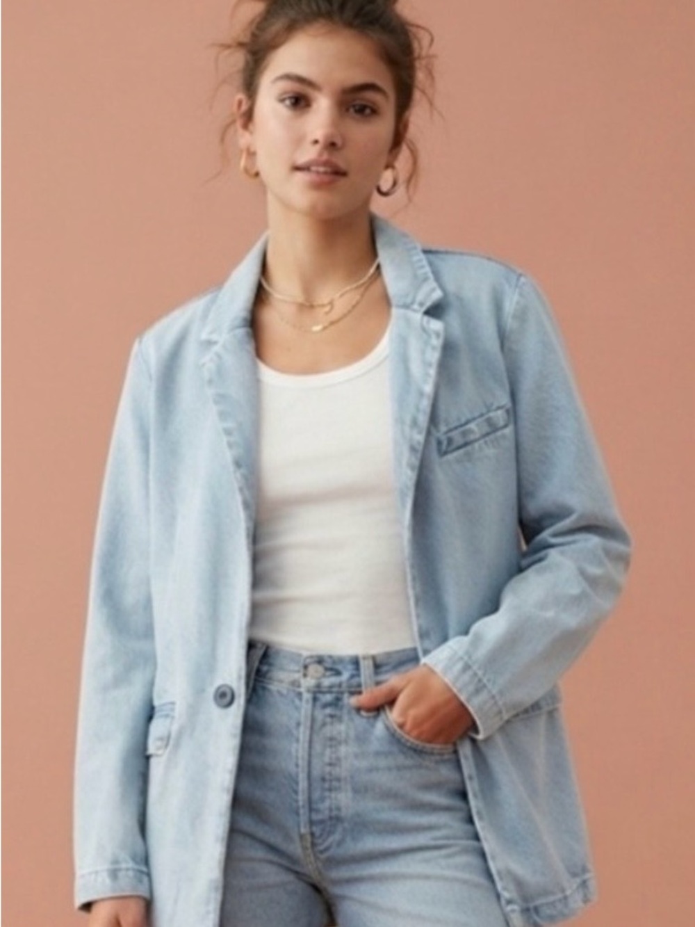 American Eagle Outfitters Light Wash Denim Blazer Jacket Size Small